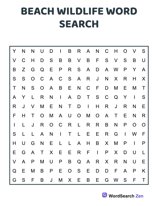 Beach Wildlife Word Search