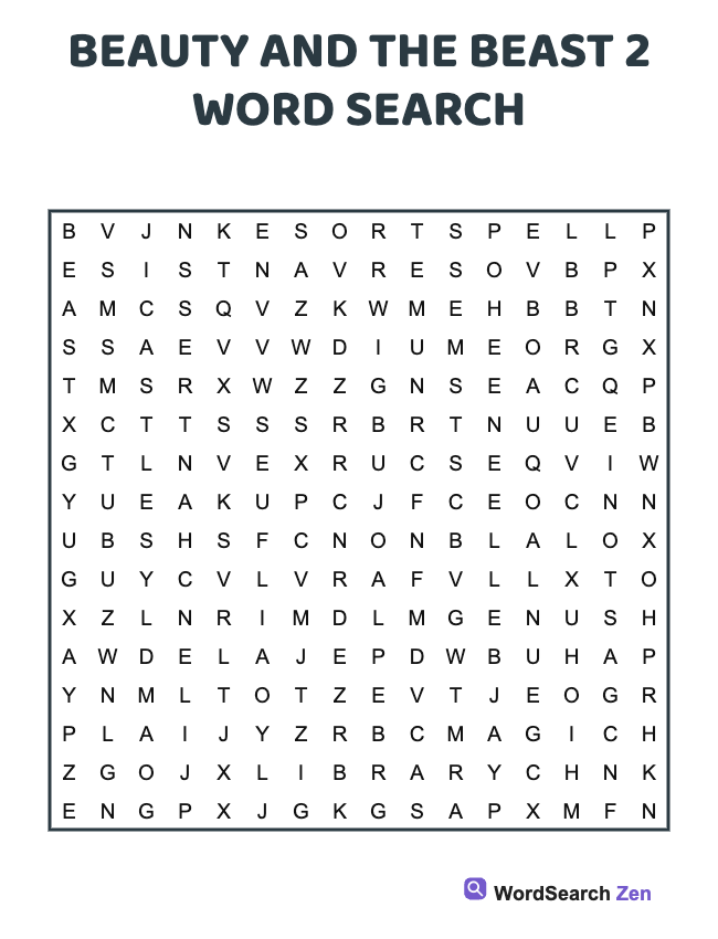 Beauty And The Beast 2 Word Search