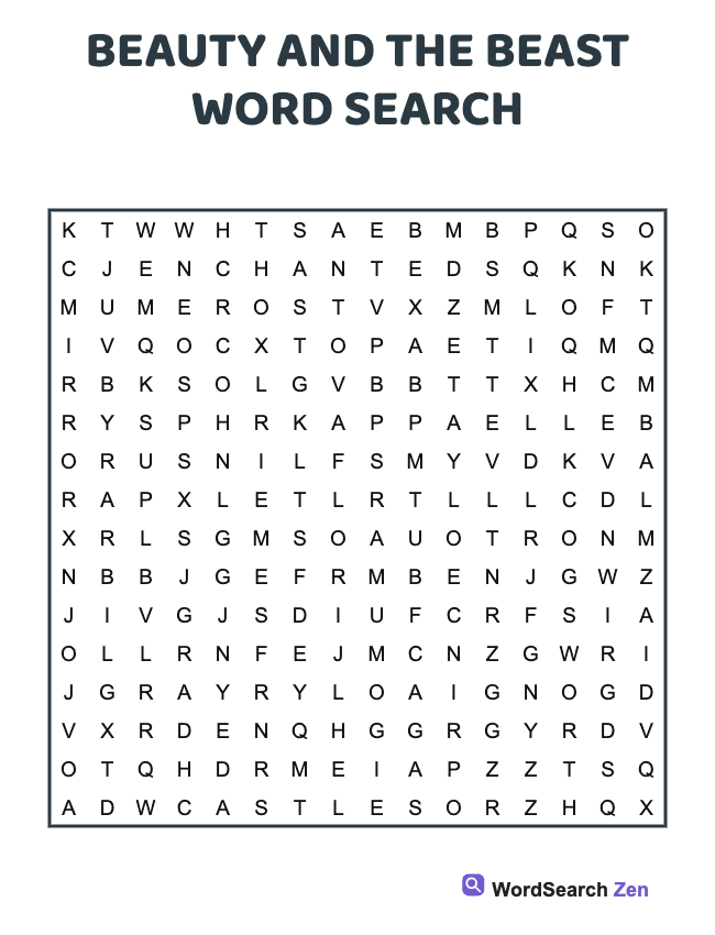 Beauty And The Beast Word Search