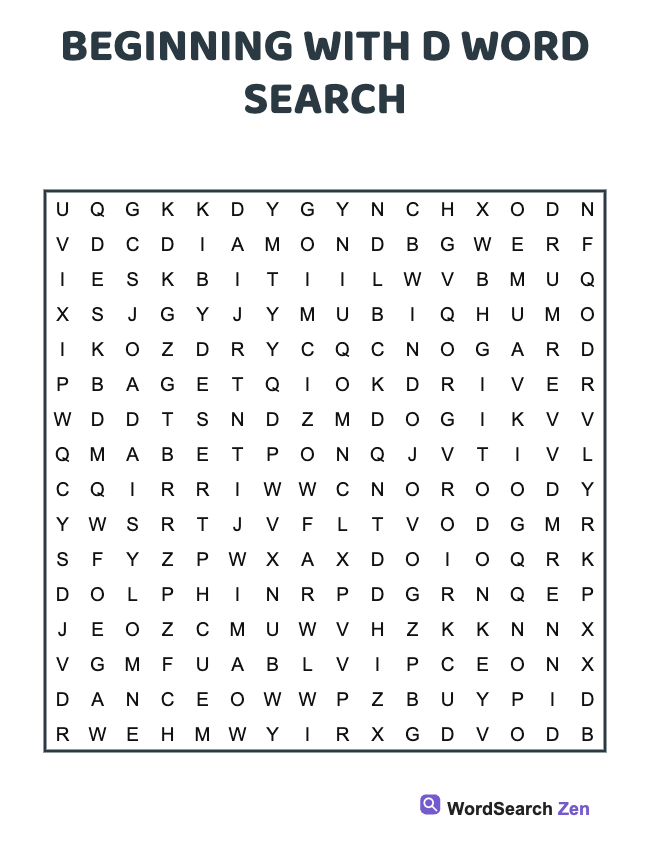 Beginning With D Word Search
