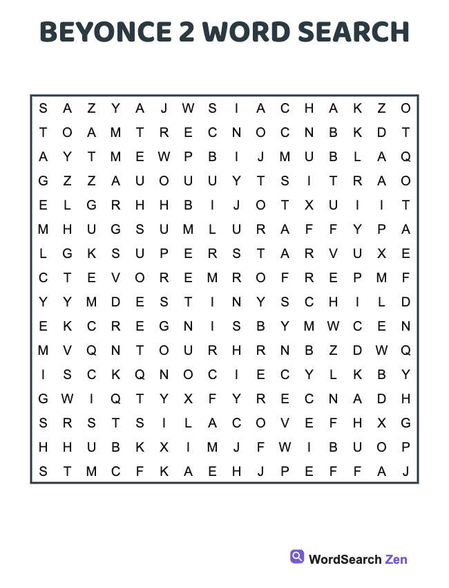 Beyonce 2 Word Search