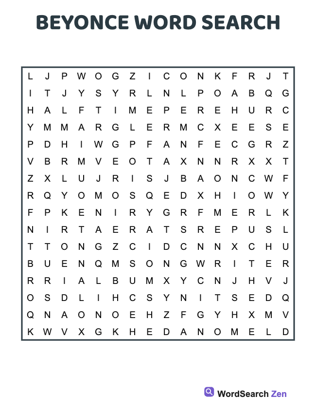 Beyonce Word Search