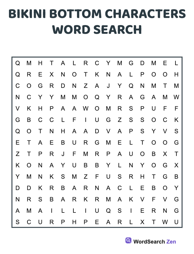 Bikini Bottom Characters Word Search