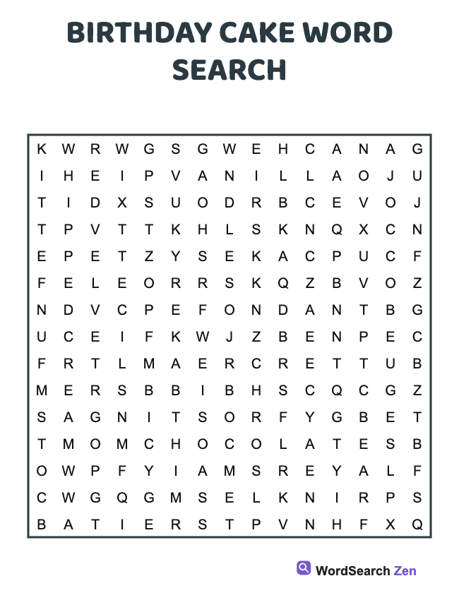 Birthday Cake Word Search