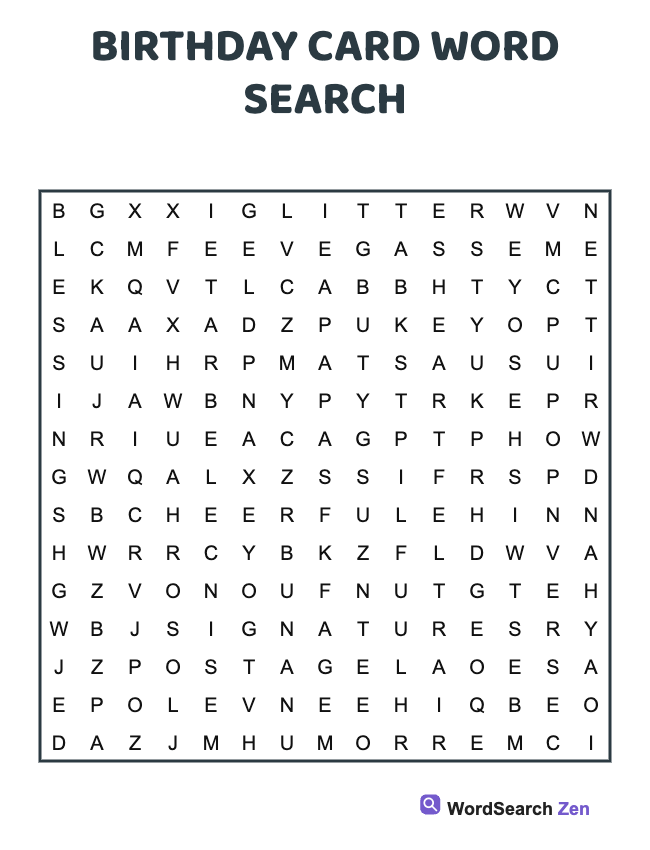 Birthday Card Word Search