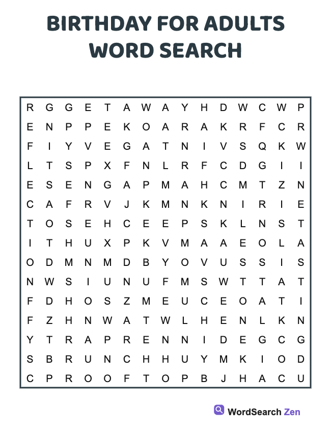 Birthday For Adults Word Search