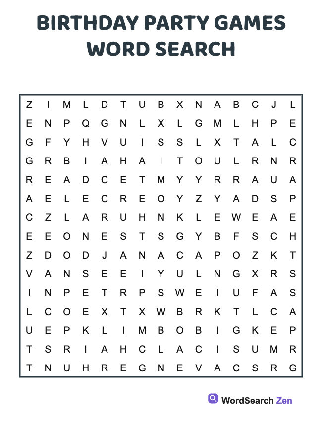 Birthday Party Games Word Search