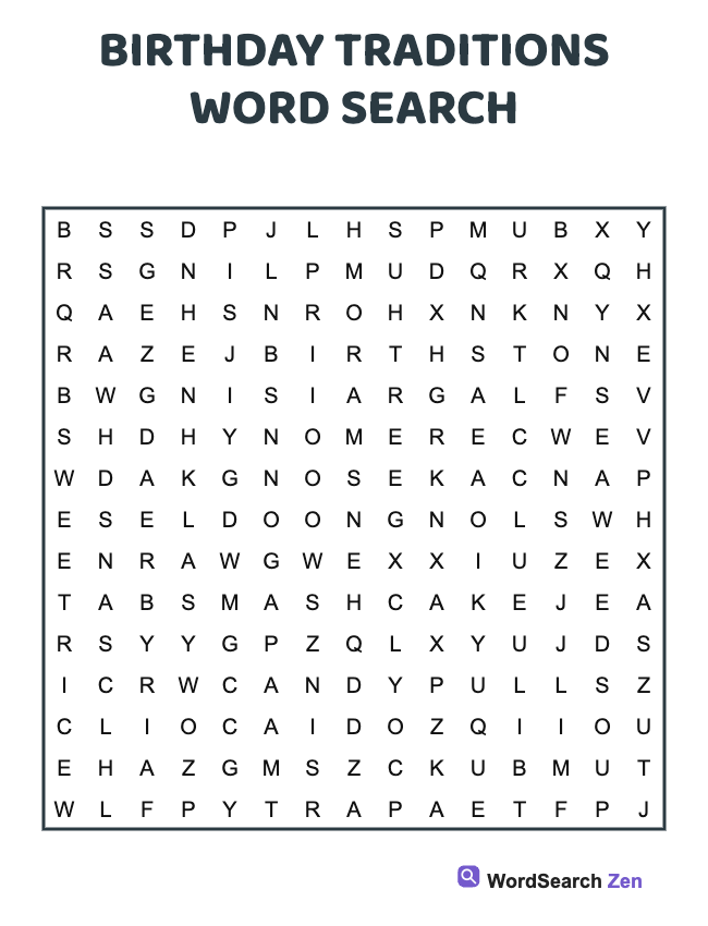 Birthday Traditions Word Search