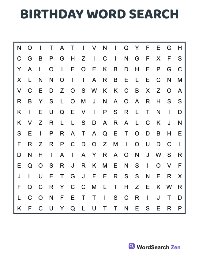 Birthday Word Search