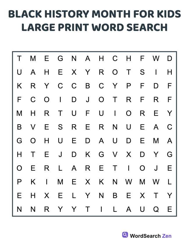 Black History Month For Kids Large Print Word Search