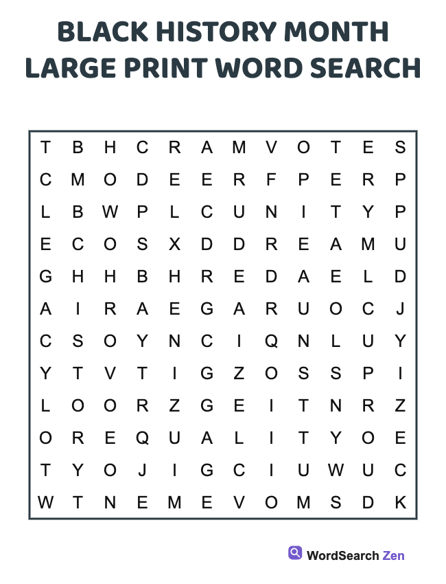 Black History Month Large Print Word Search