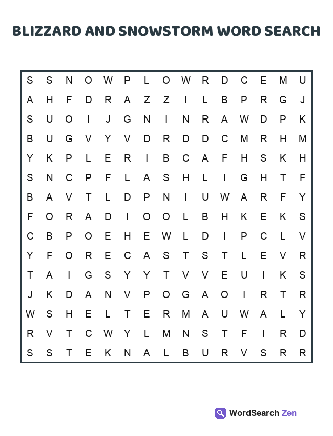 Blizzard And Snowstorm Word Search