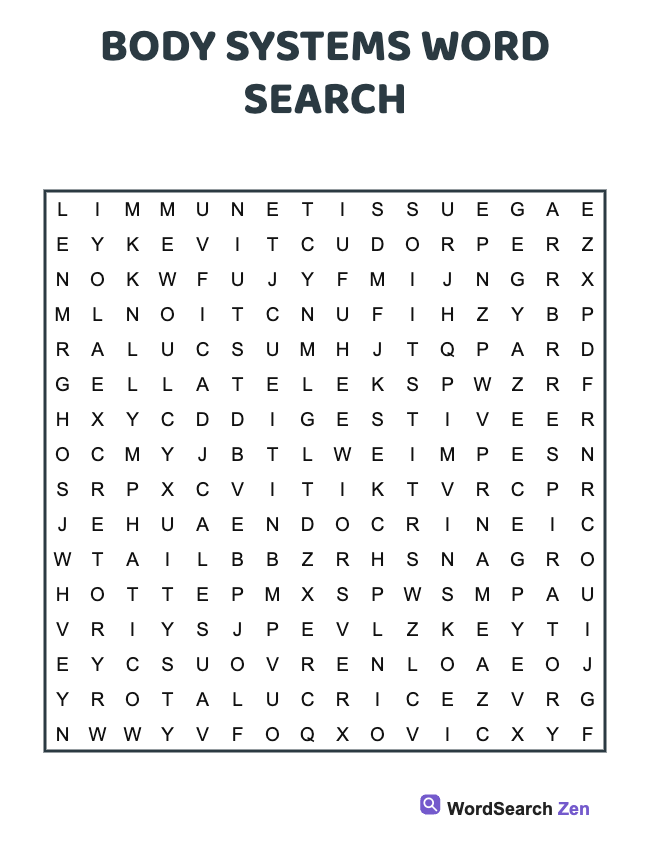 Body Systems Word Search