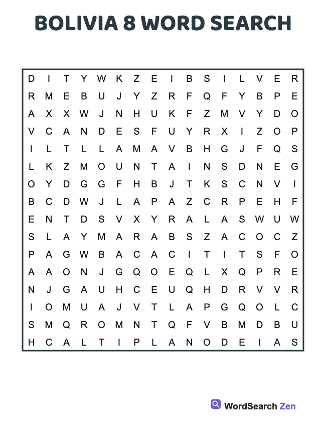 Bolivia 8 Word Search