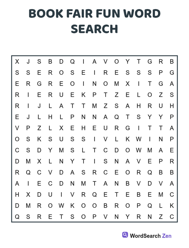 Book Fair Fun Word Search printable puzzle sheet, 15 hidden words