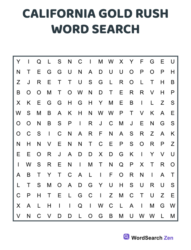 California Gold Rush Word Search