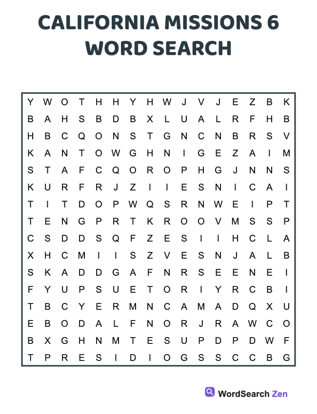 California Missions 6 Word Search