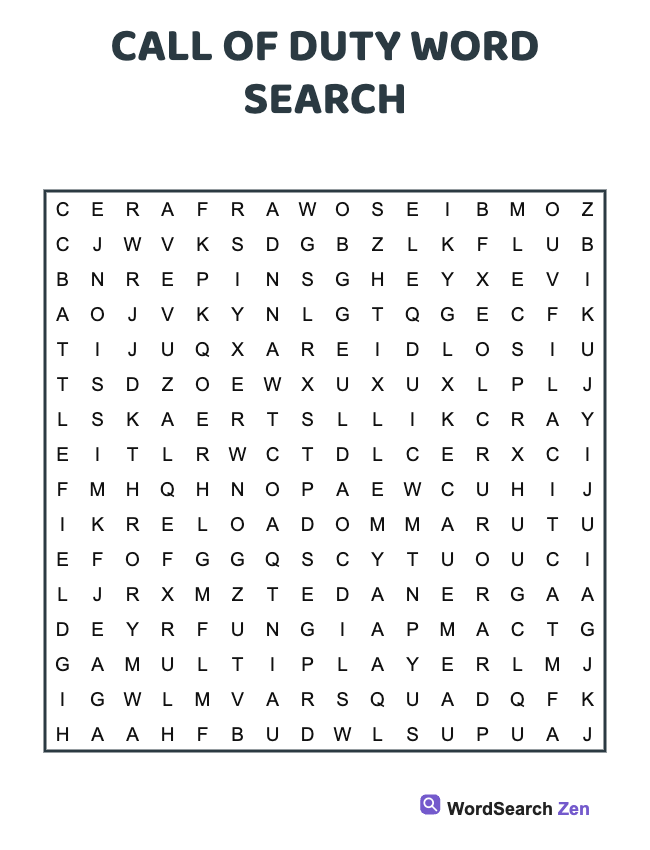 Call Of Duty Word Search