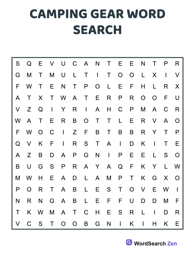 Camping Gear Word Search