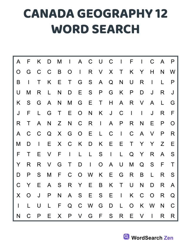 Canada Geography 12 Word Search
