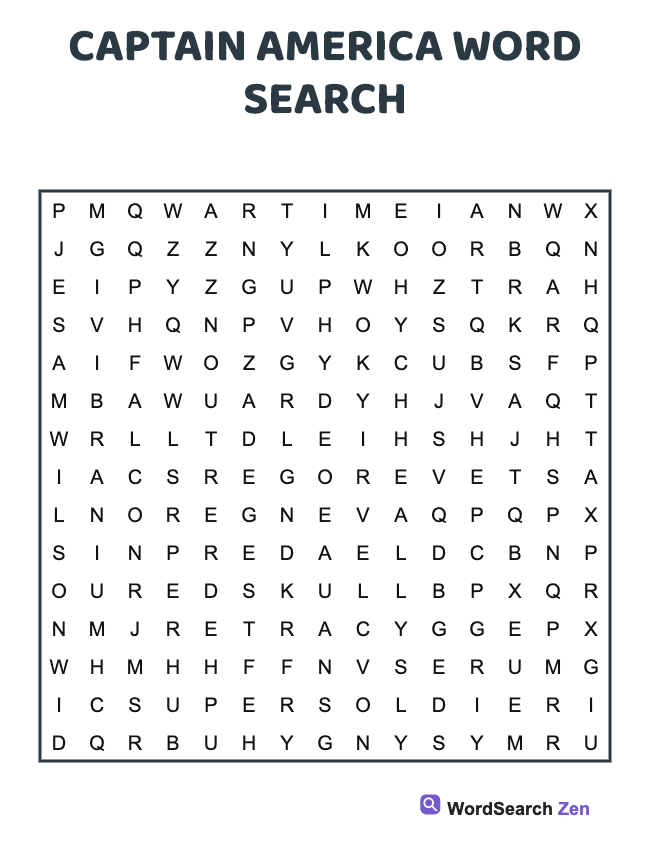 Captain America Word Search