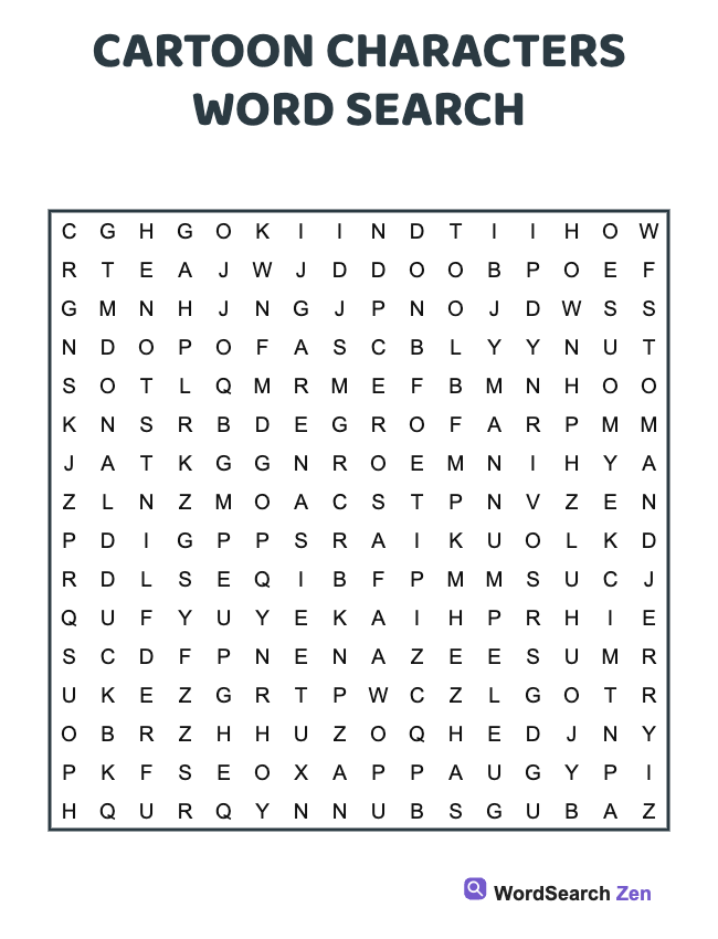 Cartoon Characters Word Search
