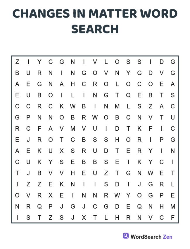 Changes in Matter Word Search printable puzzle sheet