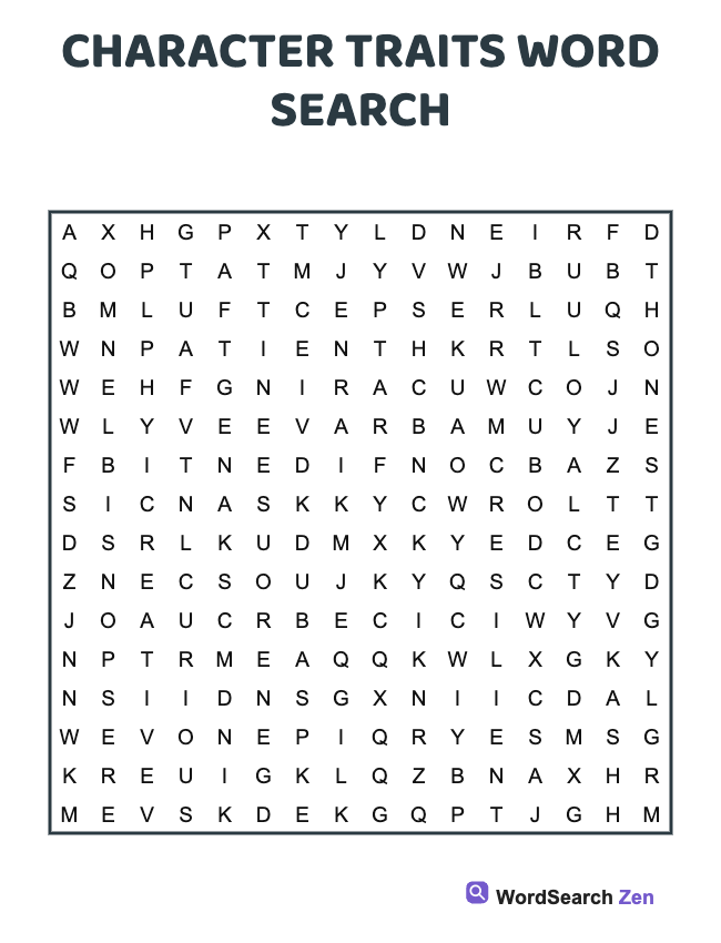 Character Traits Word Search