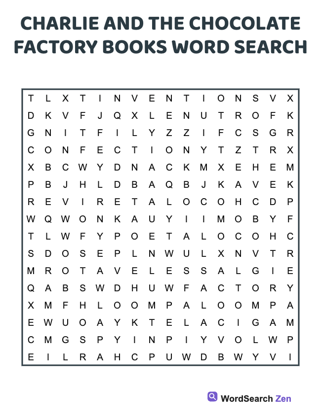 Charlie And The Chocolate Factory Books Word Search