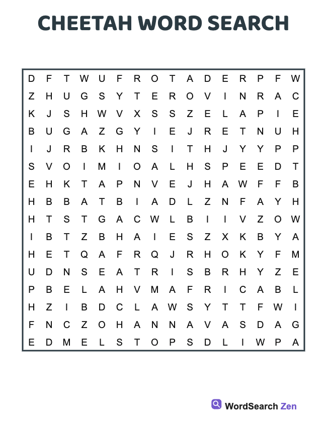 Cheetah Word Search