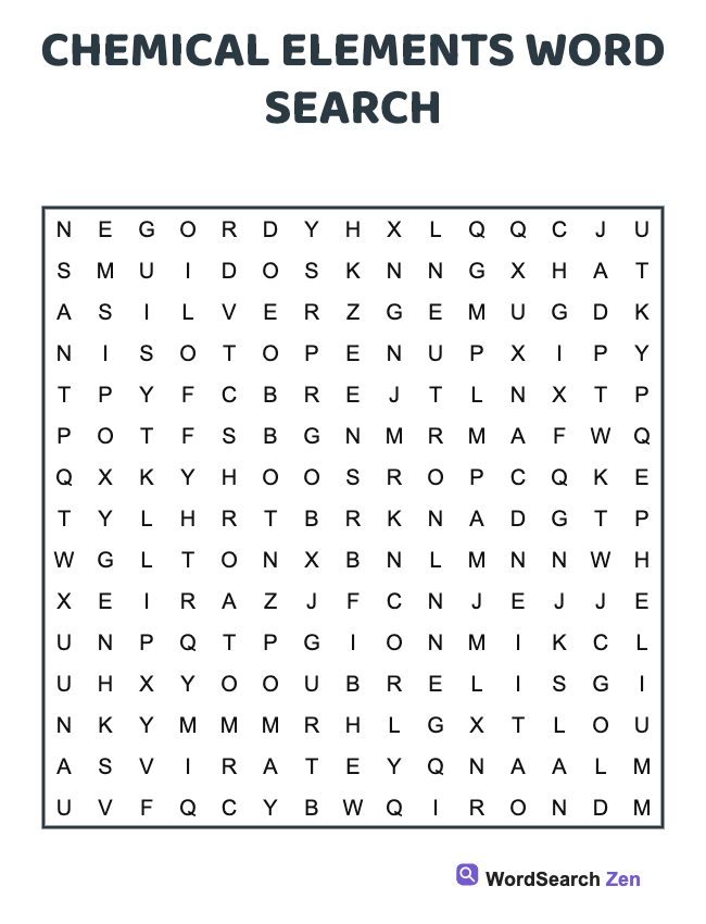 Chemical Elements Word Search
