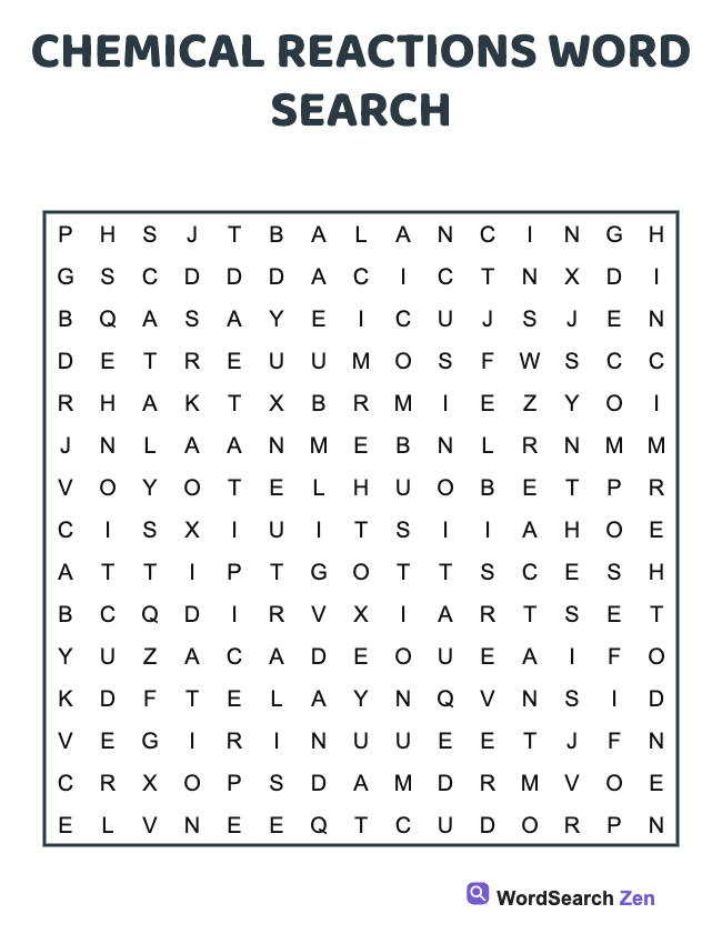 Chemical Reactions Word Search