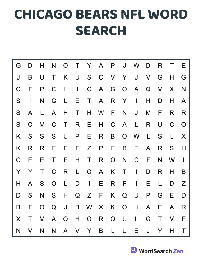 Chicago Bears NFL Word Search