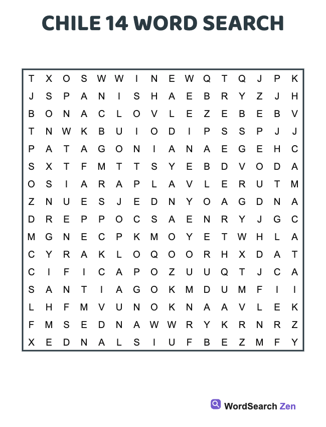 Chile 14 Word Search