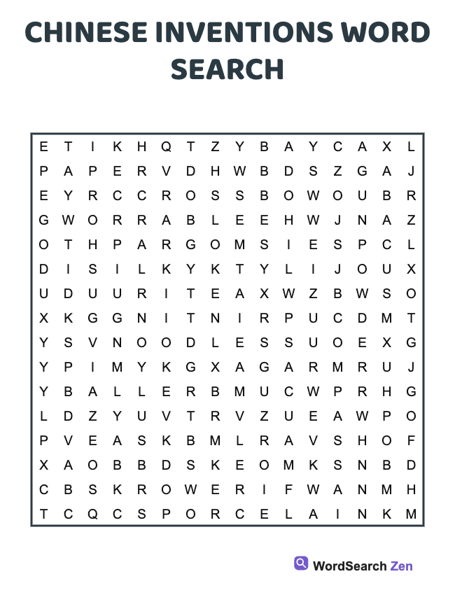 Chinese Inventions Word Search
