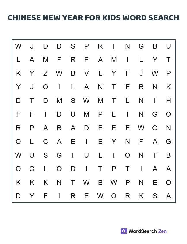 Chinese New Year For Kids Word Search