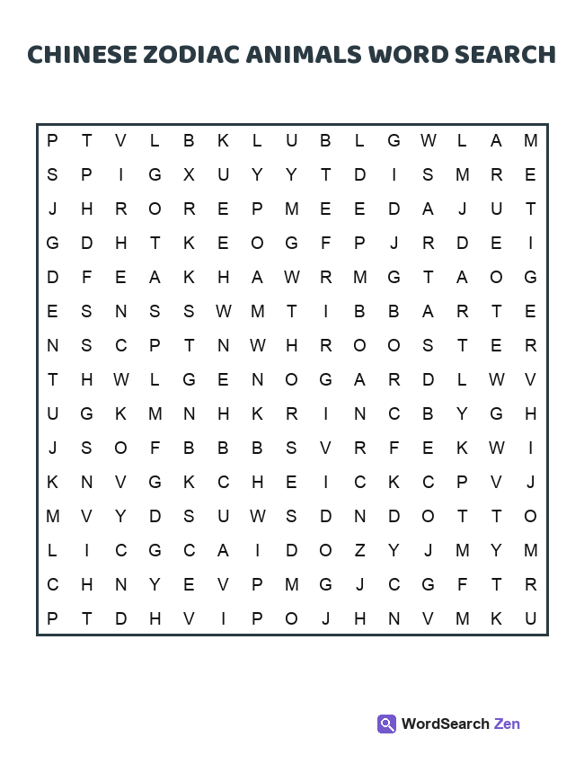 Chinese Zodiac Animals Word Search