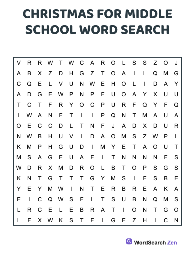 Christmas For Middle School Word Search