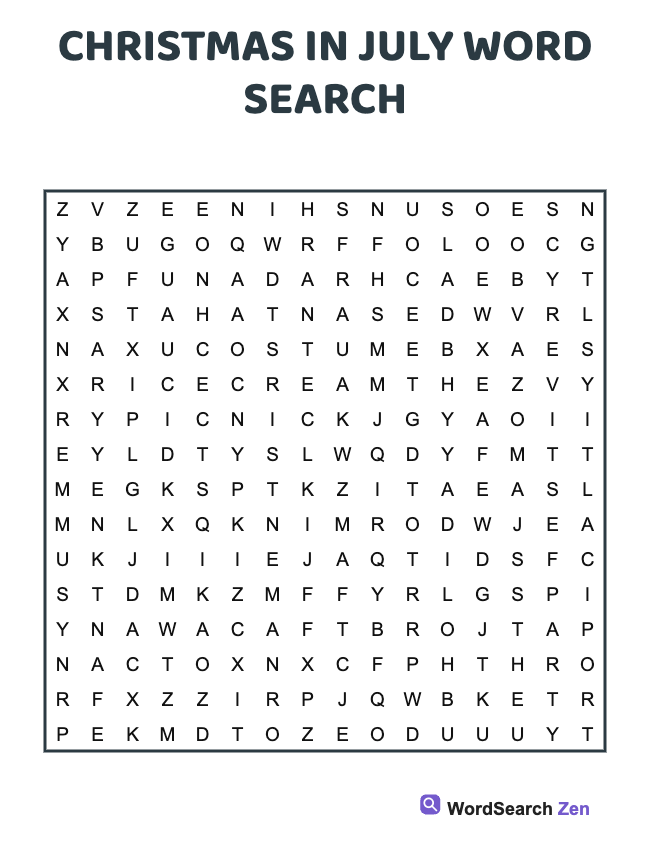 Christmas In July Word Search