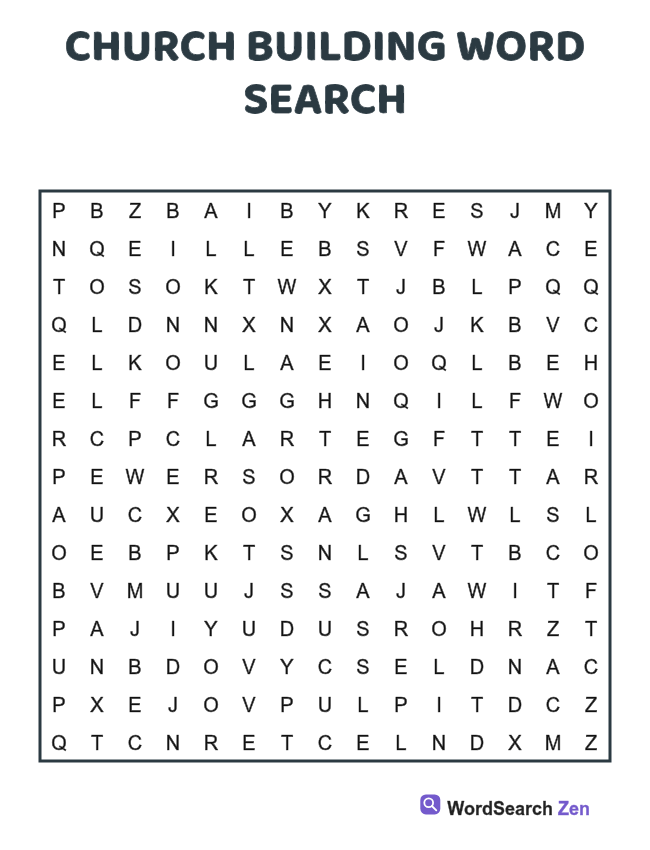 Church Building Word Search printable puzzle sheet