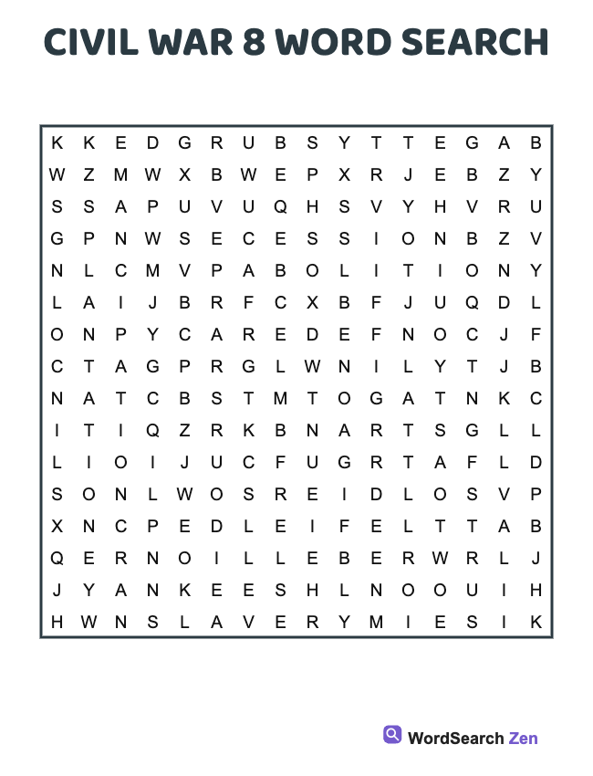 Civil War 8 Word Search