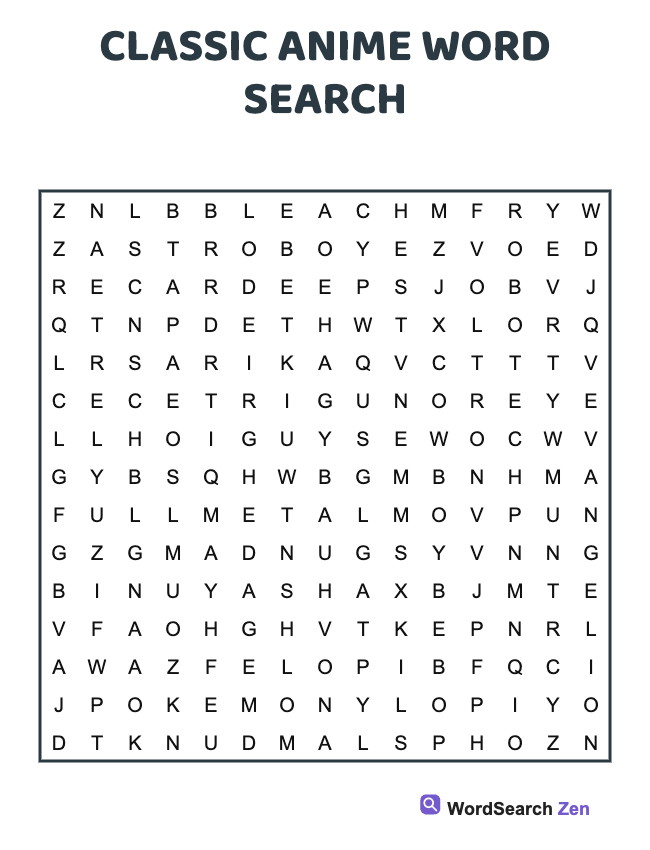 Classic Anime Word Search