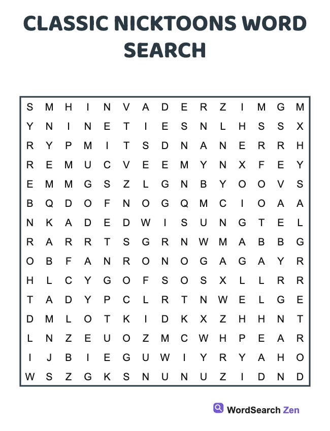 Classic Nicktoons Word Search