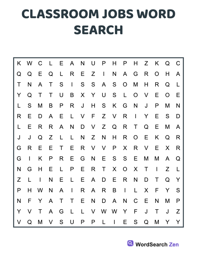 Classroom Jobs Word Search