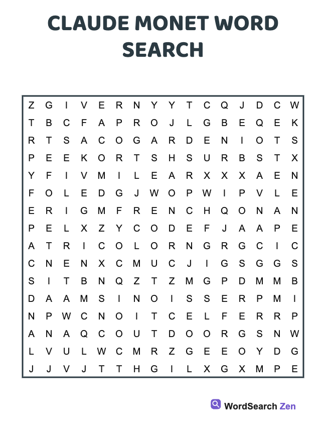 Claude Monet Word Search