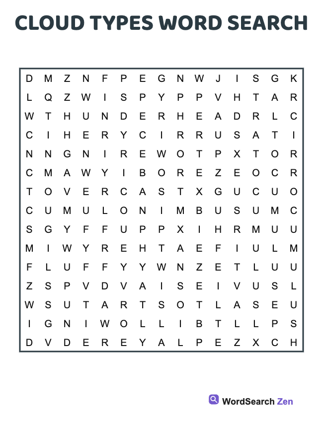 Cloud Types Word Search
