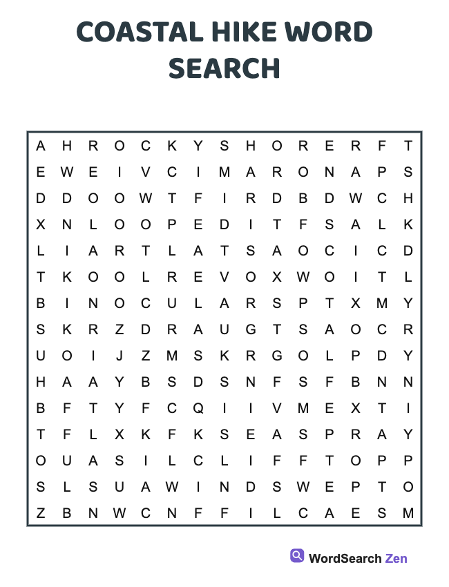 Coastal Hike Word Search