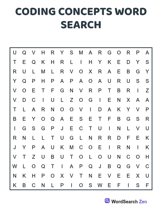 Coding Concepts Word Search printable puzzle sheet