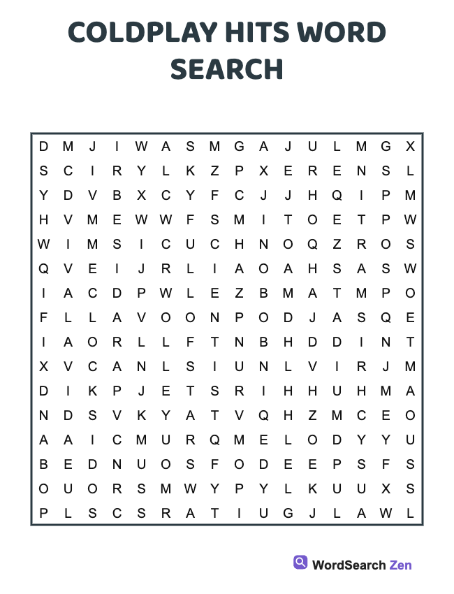 Coldplay Hits Word Search