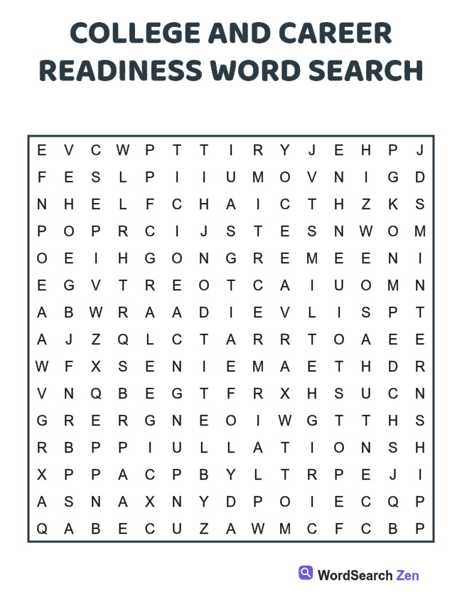 College and Career Readiness Word Search printable puzzle sheet